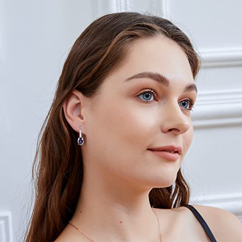 Drop Earrings for Women|6x8mm Oval-shaped Gemstone Halo CZ Dangle Earrings|18K White Gold Plated Drop Earrings Hypoallergenic Jewelry Gift2