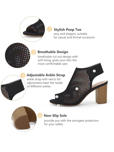 Coutgo Heels for Women Open Toe Boots Cutout Ankle Strap High Heel Chunky Block Sandals4