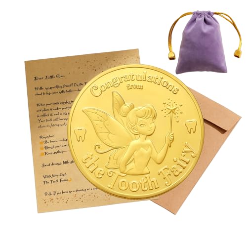 Meliatomia Tooth Fairy Gifts for Boys & Girls Tooth Fairy Coins - First Tooth Keepsake Magical Milestone Gift Kit Golden Coins with Tooth Pouch Letter from Tooth Fairy Lost Teeth Reward Coin (1PC)