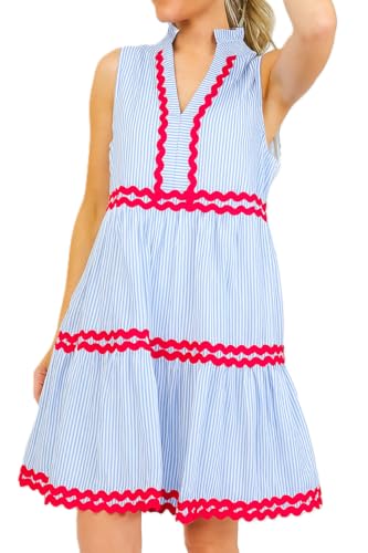 Kuraki Women's Cute Sleeveless Rickrack Tiered Striped Dress4