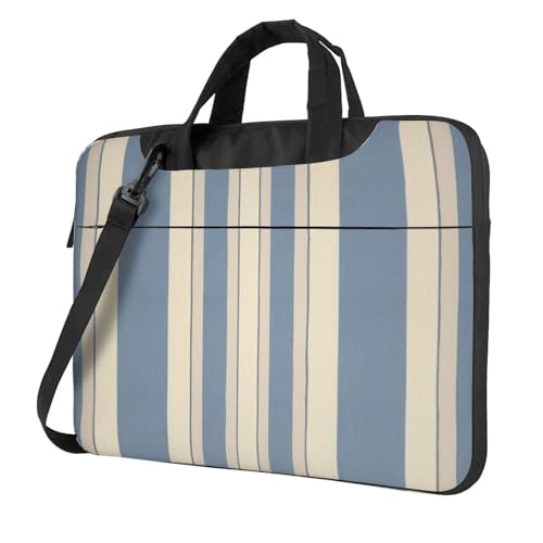 Sacoche ordinateur portable homme femme avec bandoulière et motif rayures bleues et beiges