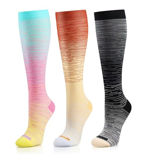 Image of Medical Compression Socks for Women and Men 3 Pairs 20-30 mmHg Knee High Christmas Compression Stockings Circulation Best for Running Athletic Nurses