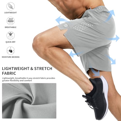Image of Men's Running Athletic Shorts 7 Inch Quick Dry Lightweight Workout Gym Tennis Shorts 3 Zipper Pockets