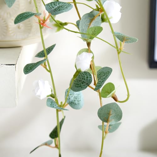 Image of Home Centre Gloria Drape Artificial Rose Bud Hanging Creeper in Ceramic Pot