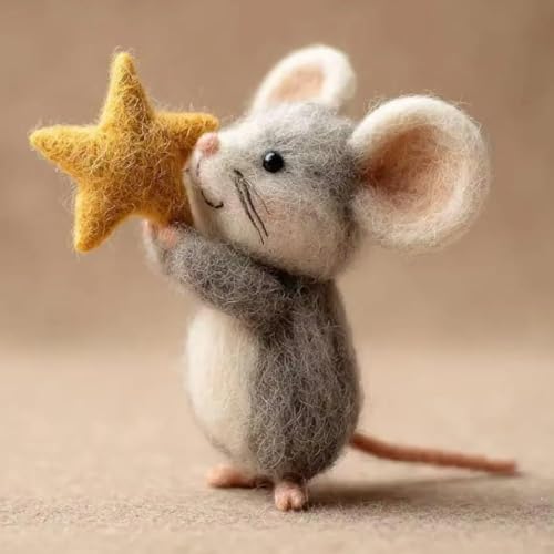 Needle Felted Mouse Valentine Figurines Handmade Wool Animal Decor Cute