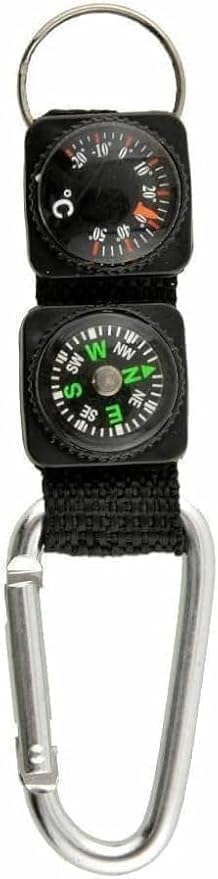 Opemg Black Carabiner Key Chain Compass Thermometer Metal Camping Outdoor Gadgets Hiking Survival to Multifunctional Mountaineering Sports Outdoor Recreation Accessories