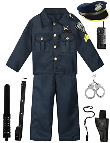 MOMBEBE COSLAND Déguisement de police pour enfants pour garçons Déguisements de jeu de rôle de policier d'Halloween, 3-4 ans Cover
