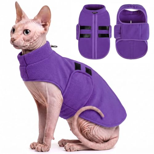 Image of Queenmore Cat Sweater,Soft Fleece Dog Vest Warm Dog Jacket with Leash Hole