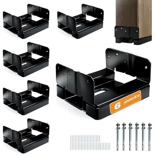6PCS 6x6 Post Base for Concrete Heavy Duty Black E-Coated 6x6 Post Bracket Anchor Adjustable Base with 1 Standoff for Deck Pergola Patio Gazebo Porch (Included Screws)