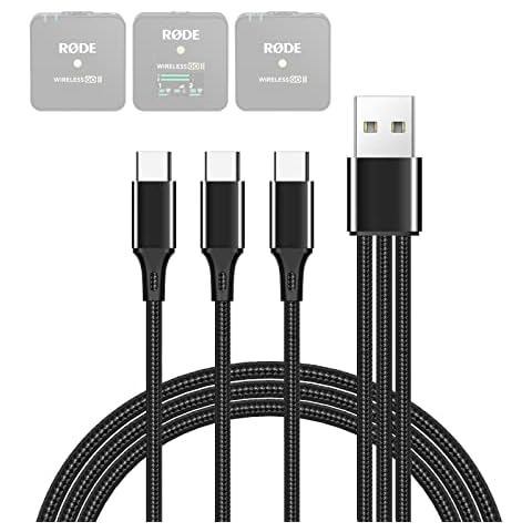AFAITH 3-in-1 USB C Cable Replacement for Rode Wireless Go/Wireless Go II, Nylon Braided Charging Cord Charger Cable with 3 Type-C Plugs, 4FT Cover