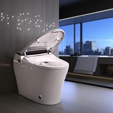 EUROTO Luxury Dual Flush Smart Toilet Bidet - Auto Open/Close Lid, Instant Heated Seat and Warm Water, Adjustable Water Pressure and Foot-Kick Sensor with 3-User Memory Setting Cover