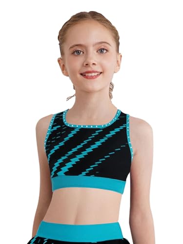Kids Girls Sleeveless Cross Back Print Crop Top Gymnastics Yoga Dance Activewear