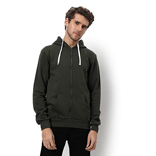 Image of CAHOOT Men's Dark Blue Zip-Front Hoodie with Contrast Drawstring for Casual Wear | Long Sleeve | Hooded Neck | Zipper Closure | Cotton Sweatshirt Crafted with Comfort Fit for Everyday Wear