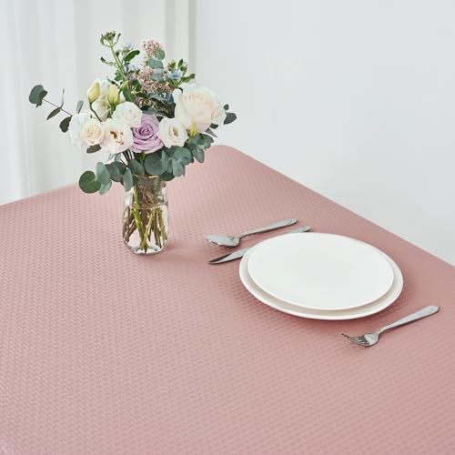 Image of maxmill Tablecloth Weaved Texture Stain Resistant Waterproof, Wrinkle Resistant Washable Table Cloth, Fabric Table Cover for Dining Room, Indoor Outdoor Use, Rectangle 70 x 120 Inch, Pale Blush
