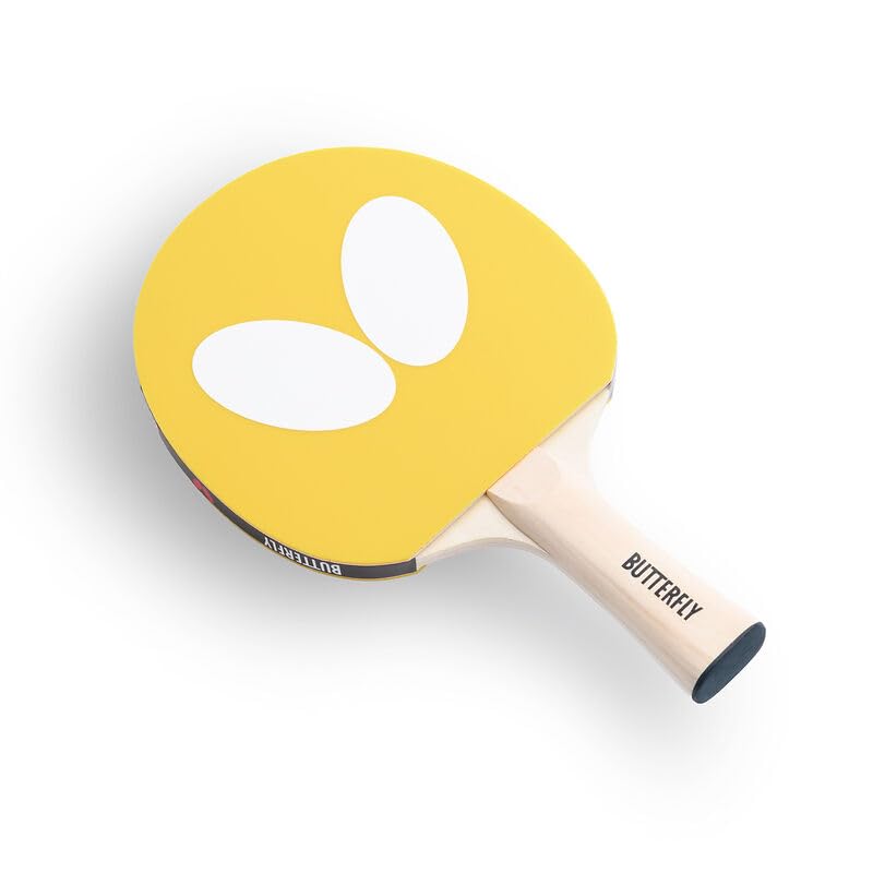 Butterfly Logo Table Tennis Bat NEW – Yellow | Lightweight Ping Pong Paddle for Beginners & Leisure Play | Comfortable Grip | Indoor & Outdoor Use