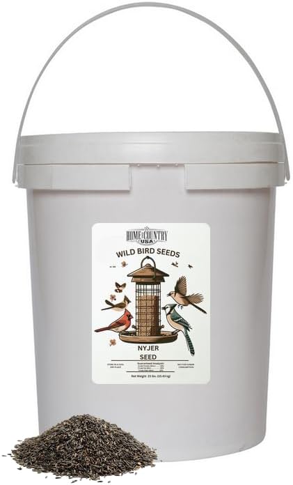 Nyjer Thistle Seed 23lb Pail, Niger Birdseed for Finches, Backyard Wild Bird Feeder Supply and Outdoor Songbird Feeding Station All Season Blend Mix Goldfinch