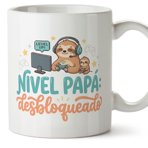 Imagen de MUGFFINS taza papa con frase Nivel papá: desbloqueado en Español 330 Ml