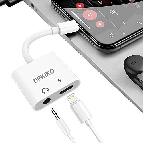 DPKIKO Compatible Adapter Splitter Replacement for Iph X / 8/8 Plus / 7/7 Plus, 3.5 mm Headphone Jack Charger, 2 in 1 Audio AUX Music Control Charge Connector