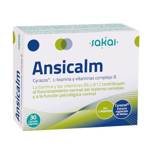 ANSICALM | CALMA MENTAL ante ANSIEDAD, ESTRÉS, NERVIOSISMO y AGOBIO | Con Melisa Cyracos®, L-Teanina, Zinc y Vitaminas | Bienestar Emocional + Relajación | Vegano, Sin Gluten - SAKAI