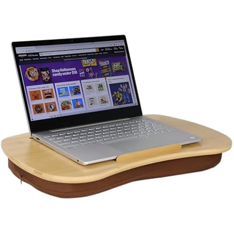 SANJIMO Lap Desk for Laptop with Cushion-Fits up to 17 inch Laptop, Bamboo Computer Laptop Stand with Phone Hoder, Anti-Slip Stopper Cover