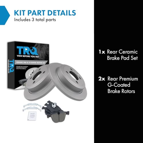 Image of TRQ Rear Brake Pad and Rotor Set Ceramic G Coated Rotors Compatible with 2008-2010 BMW 535i 2006-2010 550i 2007-2010 650i 2004-2005 645Ci 2004-2005 545i