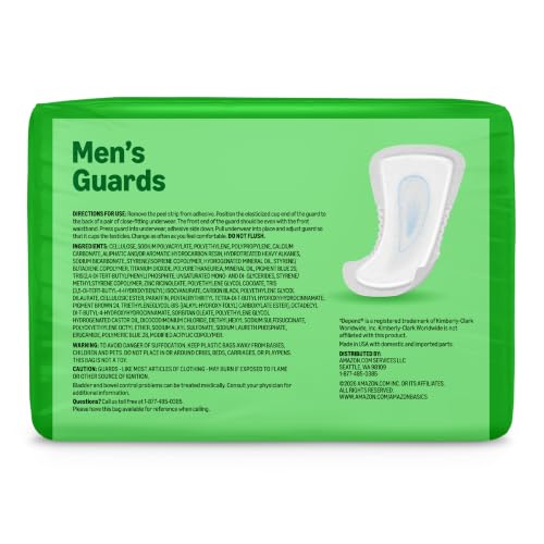 Image of Amazon Basics Men's Incontinence Guards, Maximum Absorbency, 52 Count, (1 Pack of 52), Packaging May Vary
