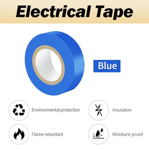 Image of Blue Electrical Tape, Flame Retardant Indoor Outdoor Waterproof High Temperature Resistance Electric Tape for Most Domestic, Commercial, and Industrial Environments, 0.7 in X 42 ft, 10 Rolls