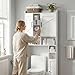 Homhedy Over The Toilet Storage Cabinet with 2 Barn Door and Toilet Paper Holder Stand, FreeStanding Toilet Shelf Space Saver, for Bathroom, Restroom, Laundry, White