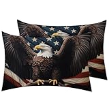 MMYAOKEN Bald Eagle Pillow Cases Standard Size Set of 2 - Soft Breathable Microfiber Pillowcases with Envelope Closure, American Flag Patterned Pillow Covers, Eagle Decor