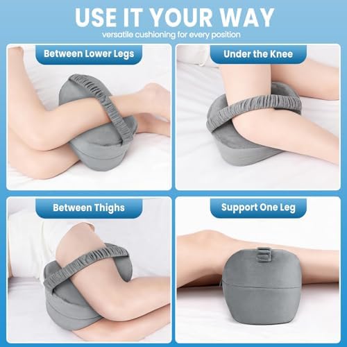 DailyCuddles Knee Pillow for Side Sleepers with Strap, Supportive Memory Foam Leg Pillow for Side Sleeping & Spine Support, Ergonomic Curved Design for Hips and Back, Light Grey - 4