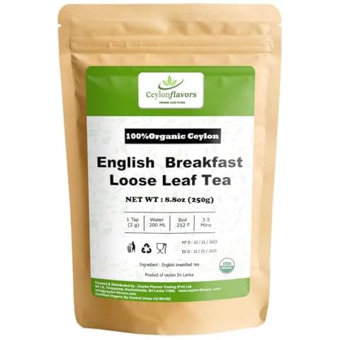 Certified Organic English Breakfast Loose Leaf Tea | From Ceylon Sri Lanka | 8.8oz / 250g Cover