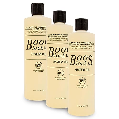 Image of John Boos 3-Pack Mystery Oil, Food-Grade Care Set, 16 oz - All-Natural Maintenance Formula for Butcher Blocks, Cutting Boards, Wooden Countertops & Wood Culinary Utensils