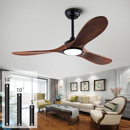 Image of 42-inch silent ceiling fan light with remote control, 3CCT, walnut finish.