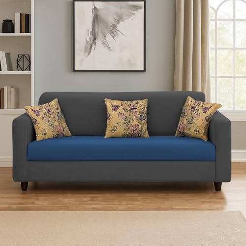 Image of BRAXTON Diane 3 Seater Sofa Set for Living Room (Black Blue Fabric) Premium Fabric Sofa