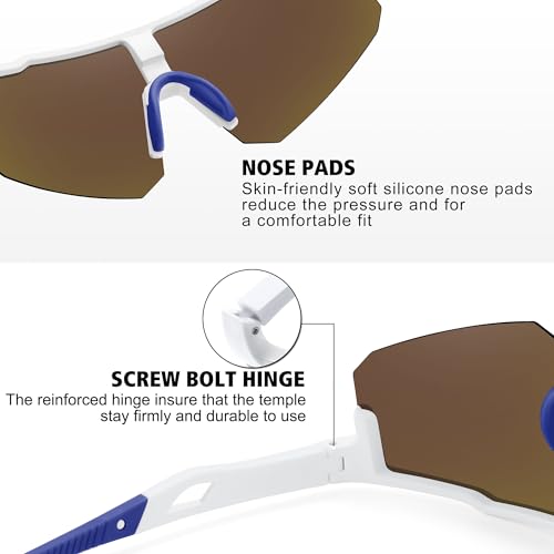 STORYCOAST Polarized Sports Sunglasses for Men Women Fishing Cycling Bike Running Sun Glasses UV Protection White Frame/Ice Blue Mirror Lens
