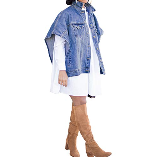 Women's Ripped Distressed Casual Long Sleeve Denim Jean Jacket (2-Blue, XX-Large)