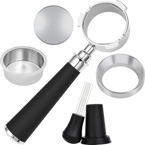 Image of 51mm Bottomless Portafilter Kit, Espresso Accessories Kit includes Puck Screen, WDT Tool, Espresso Dosing Funnel, Double Shot Filter Basket (Black, 51mm Fits DeLonghi / 3 Ears)
