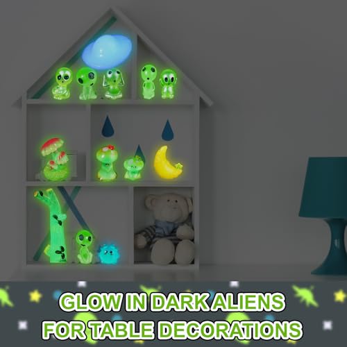 Image of Civaner 13 Pcs Alien Decor Glow in Dark Mini Alien Betta Fish Tank Decoration Fairy Garden Accessories Scary Decor Miniature Accessories Tree Elves for Garden Aquarium Dollhouse Table