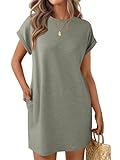 LILLUSORY Womens Casual Summer Short Sleeve T Shirt Dress Beach Mini Sundress Loose Clothes with Pockets 2025 Grey M