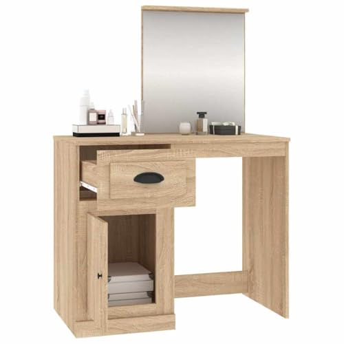 Tocador moderno 90x50 cm con espejo y almacenamiento de madera 5