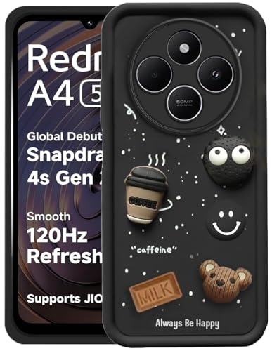 Image of GoldKart Back Case Cover Compatible for Redmi A4 5G | Poco C75 5G | Redmi 14C 5G | Cute Fun Cartoon 3D Ball Coffee Silicone Case | Full Body Protection Back Cover - Black
