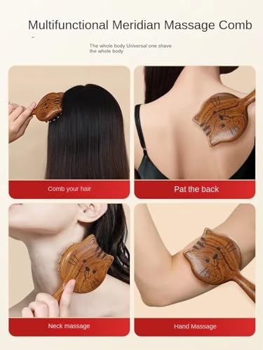 Image of Wood Therapy Massage Tools for Belly Fat and Scalp, Wooden Meridian Body Brush for Cellulite Removal, Hair Growth Scalp Massager Comb, Lymphatic Drainage Wooden Head and Body Massager (Cat)
