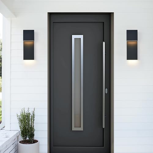 Image of Tarentlight Modern Porch Lights with 2 Pack,Outdoor Indoor Integrated LED Wall Lights,2-Light Total 17W,3000K, Textured Black Finish,Outside Lights Waterproof for House Front Door Patio Garage