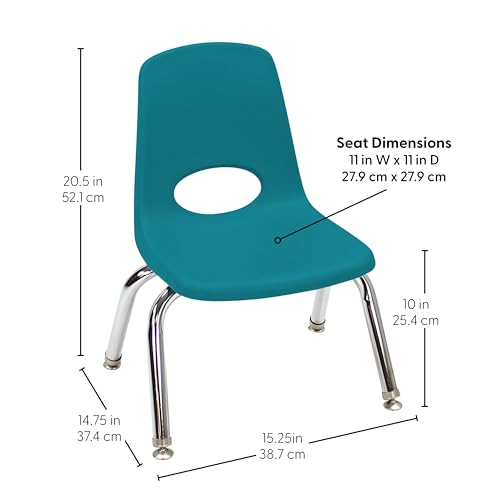 Image of FDP 10 inch School Stack Chair,Stacking Student Seat with Chromed Steel Legs and Swivel Glides for Preschool, Classroom or Homeschool - Teal, 11554-TL