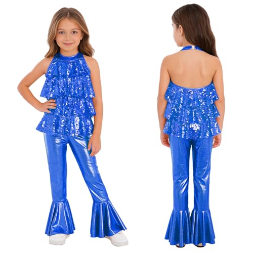 Unitard danse jazz filles avec combinaison paillettes sans manches et pantalon large