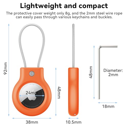 Image of Meliya at Holder for Apple at Secure Holder with Wire Cable, 4 Pack Air Tag Lock Case Keychain Key Ring Key Chain Luggage Tag for Keys, Luggage & More - Orange