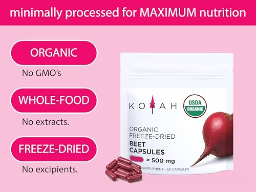 Image of KOYAH - Organic Beet Capsules, Freeze-Dried: 60 Capsules | 500 mg per Capsule, Whole Beet Root - Cardiovascular Support & Blood Flow Support*
