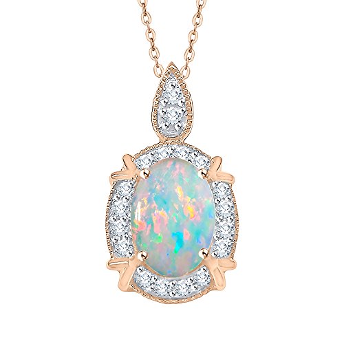 KATARINA Diamond and Oval Cut Opal Halo Pendant Necklace in Gold or Silver (7/8 cttw, J-K, SI2-I1)