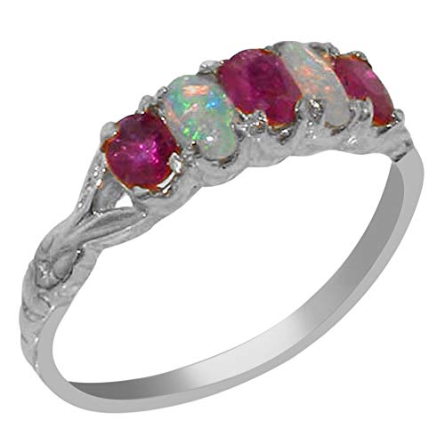 925 Sterling Silver Real Genuine Ruby and Opal Womens Eternity Ring