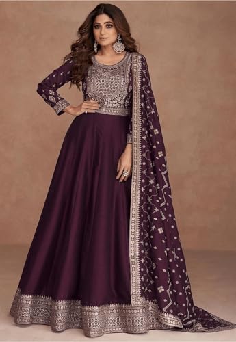 Image of Girl's Fashion Hub's Anarkali Gown with duaptta Set for Women, Chinon Silk Fabric || Ethnic Gown for Women